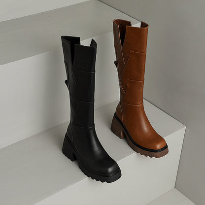 Women's Platform Below The Knee Boots | HIgh Leather Boots - Thick sole