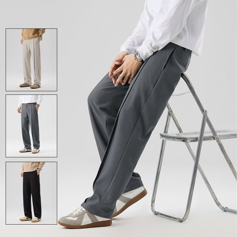 Mens Loose Casual Suit Pants Versatile Straight Draping Effect Trousers