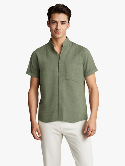 Men's Solid Colour Short Sleeve Lapel Cotton Linen Summer Shirt