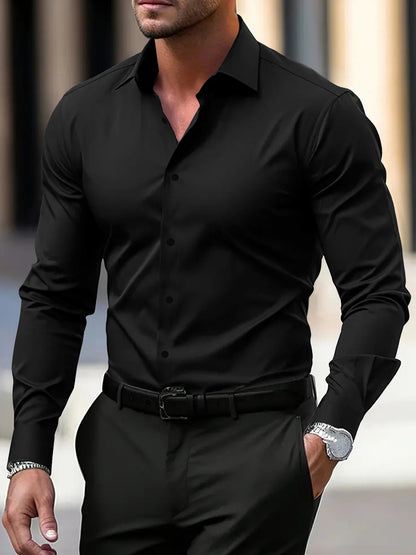 Men's Solid Colour Button Down Long Sleeve Summer Lapel Shirt