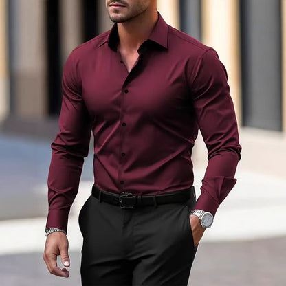 Men's Solid Colour Button Down Long Sleeve Summer Lapel Shirt