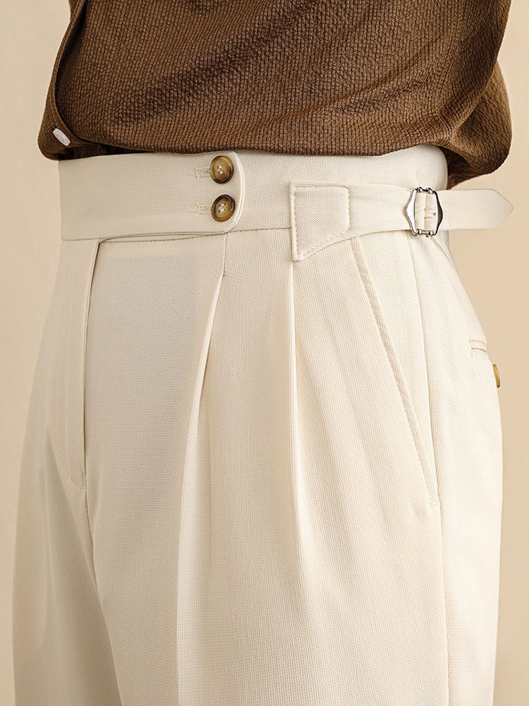 Mens High Waist Old Money Straight Trousers | Formal Business Pants