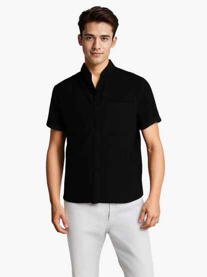 Men's Solid Colour Short Sleeve Lapel Cotton Linen Summer Shirt