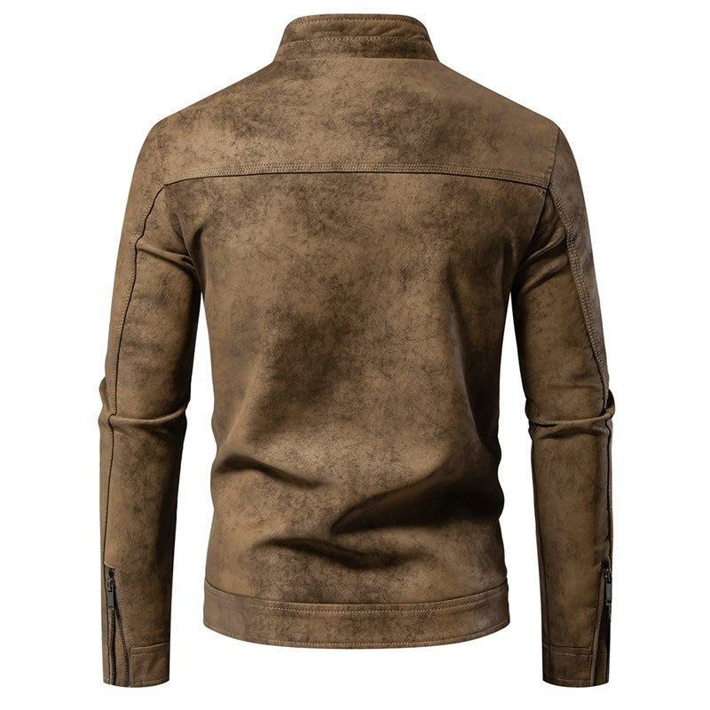 Men's American-style Retro Tie-dyed Leather Winter Jacket
