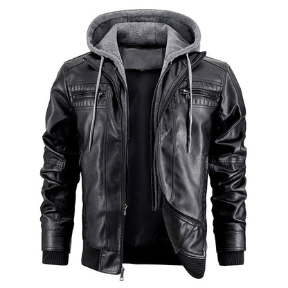 Mens Hooded Jacket | Zipper Pockets Warm Leather Coat - LAKD London