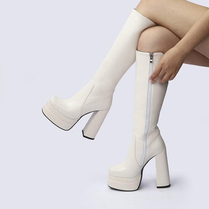Womens American Platform Thick High Heel Boots | Thick Sole Leather Shoes