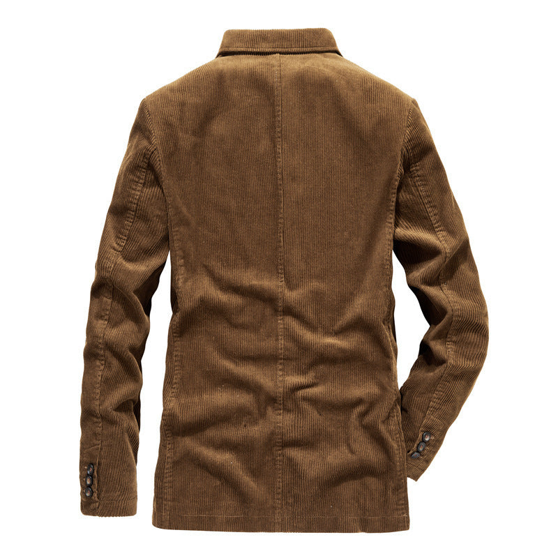 Mens Retro Casual Flat Solid Color Corduroy Coat