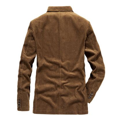 Mens Retro Casual Flat Solid Color Corduroy Coat