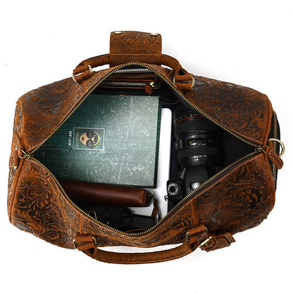 Mens Vintage Print Luggage Bag | Cowhide Leisure Gym Hand Bag
