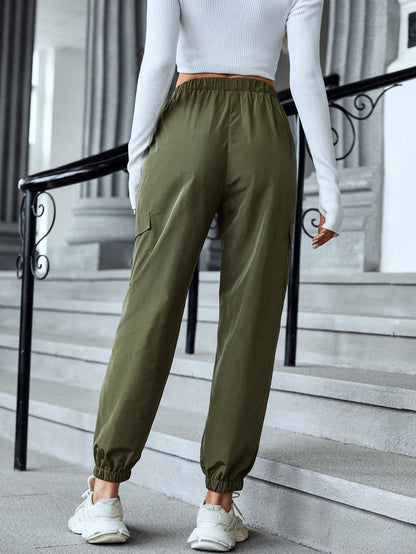 Womens Casual Cargo Pant - Multi-pocket  Elastic Waist Pencil Pants