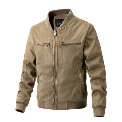 Mens Suede Stand Collar Jacket | Double Zipper Pocket - LAKD London