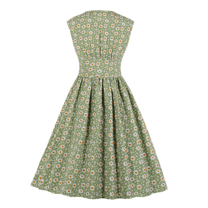 Women's Long Sleeveless Retro Floral Maxi Dress Elegant Style Summer