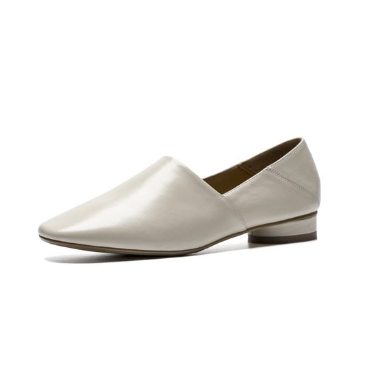 Women's Flat Sole Cowhide Shoes | Low-heel Deep Mouth Square Head Shoes