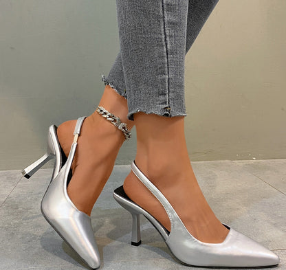 Women's Stiletto Pointed White Back Strap Shoes Slim-fit Strap High Heels