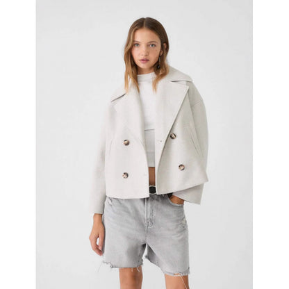 Women's Cropped Peacoat Wool Blend Double Breasted Blazer