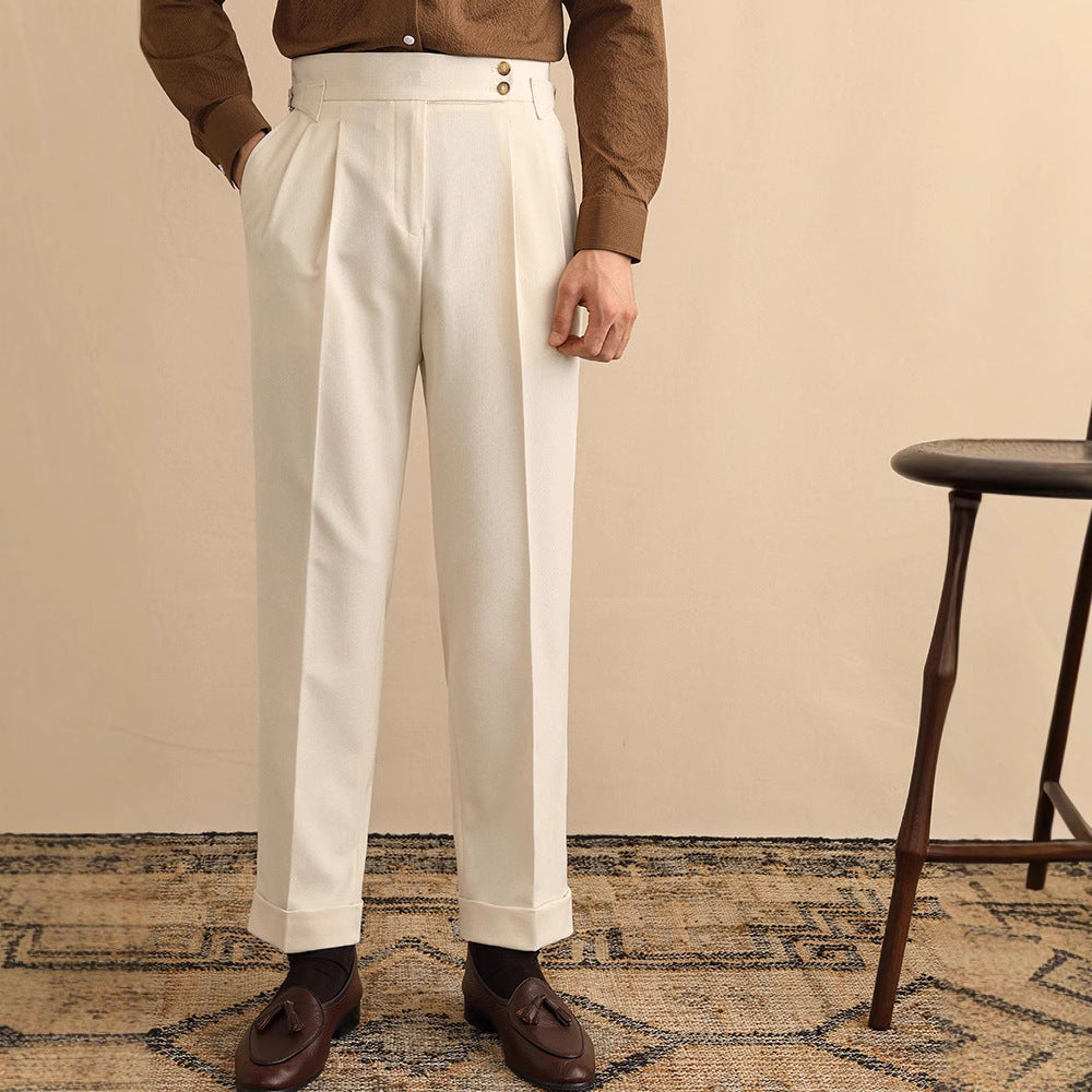 Mens High Waist Old Money Straight Trousers | Formal Business Pants