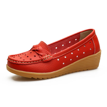 Women's Cowhide Gommino Soft Bottom Wedge Shoes