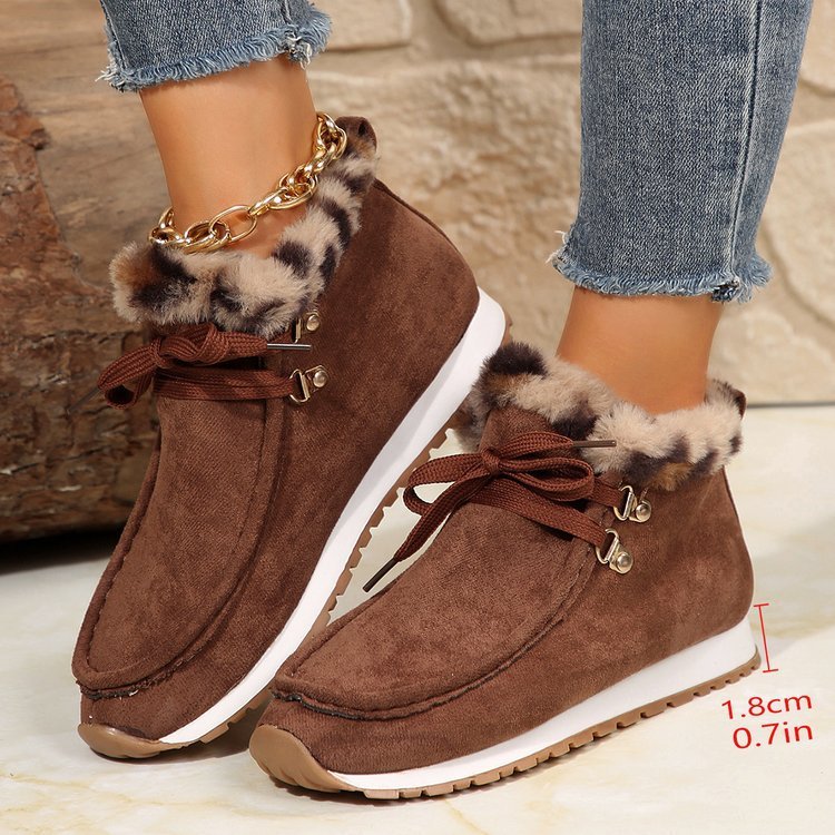 Womens Winter Lace-up Snow Fleece Boots | Casual Warm Plush Flat Shoes