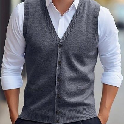 Men's Casual Sleeveless Wool Knit Cardigan Vest Slim Fit Style