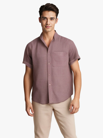 Men's Solid Colour Short Sleeve Lapel Cotton Linen Summer Shirt