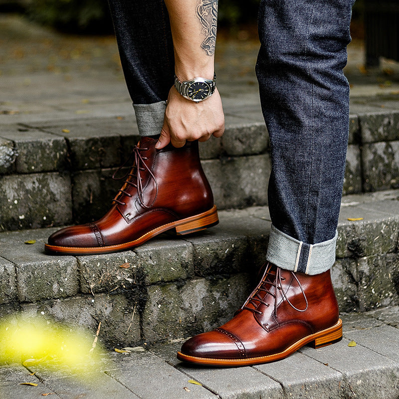 High-top Lace-up Men's Leather Boots Cowhide Britis Leather Shoe by LAKD London