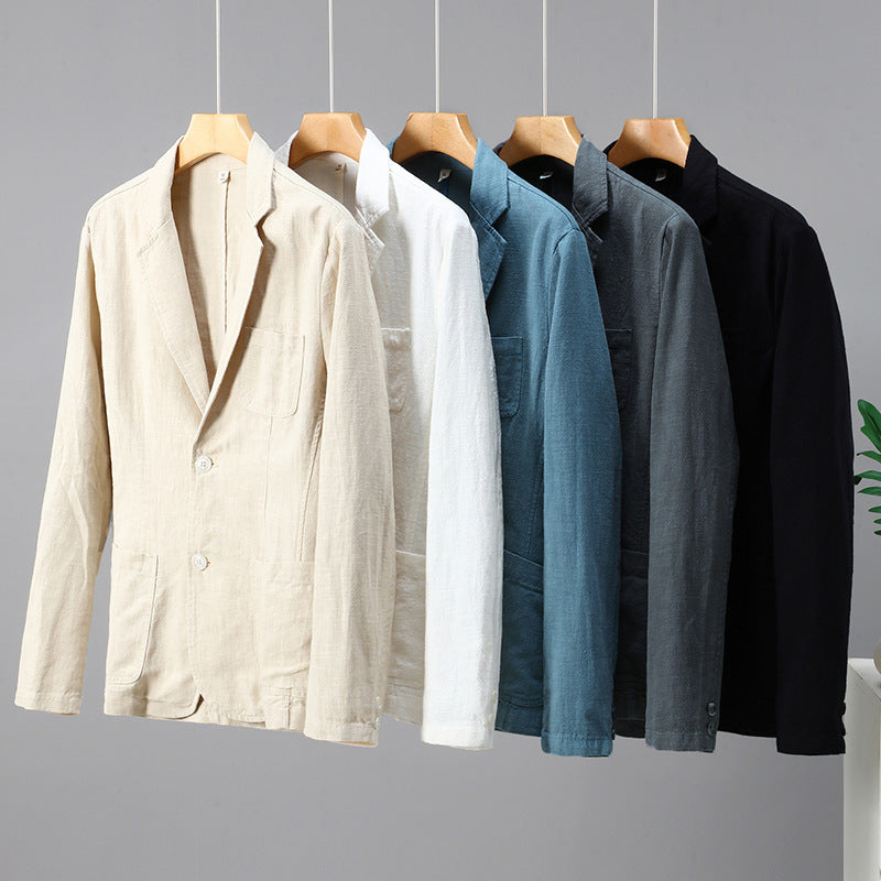 Men's Versatile Flat Collar Casual Ramie Small Suit