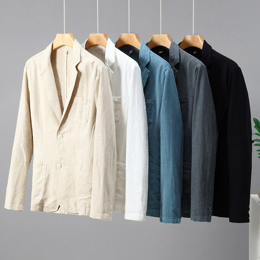 Men's Versatile Flat Collar Casual Ramie Small Suit