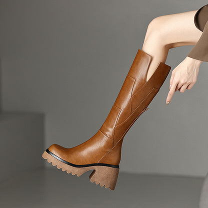 Women's Platform Below The Knee Boots | HIgh Leather Boots - Thick sole