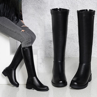 Womens Thick Heel Zipper Rider Boot | High Leather Shoe
