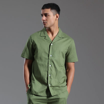 Men's Cuban Collar Cotton Linen Short Sleeve Summer Shirt Casual
