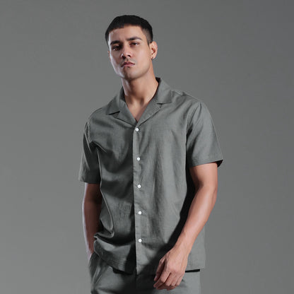 Men's Cuban Collar Cotton Linen Short Sleeve Summer Shirt Casual