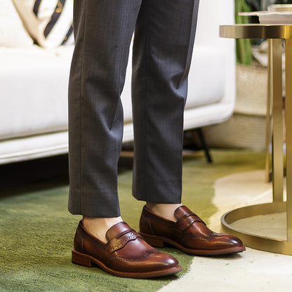 Mens Handmade Business Casual Loafers - Brooch Carved Men's Leather Shoes by LAKD London