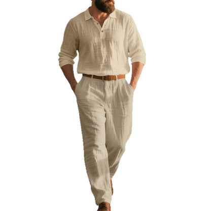 Men's Linen Two-Piece Summer Shirt Trousers Casual Comfortable Set