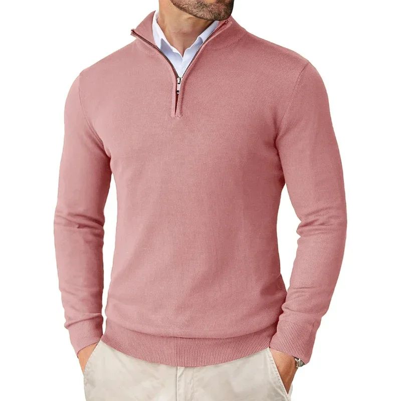 Men's Zipper Polo Ultra Thin Lightweight Long Sleeve Top Casual