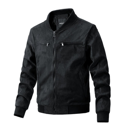 Mens Suede Stand Collar Jacket | Double Zipper Pocket - LAKD London