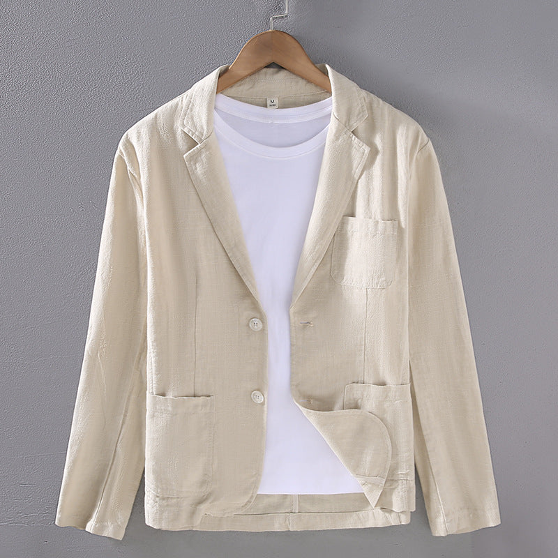 Men's Versatile Flat Collar Casual Ramie Small Suit
