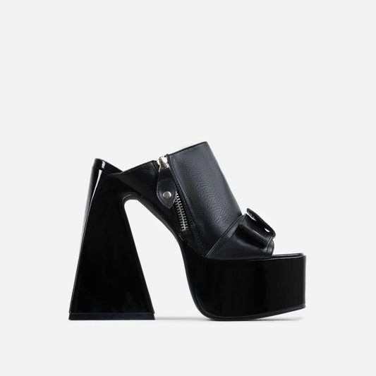 Womens Square Toe Exposed Color Blocked Chunky Super High Heels