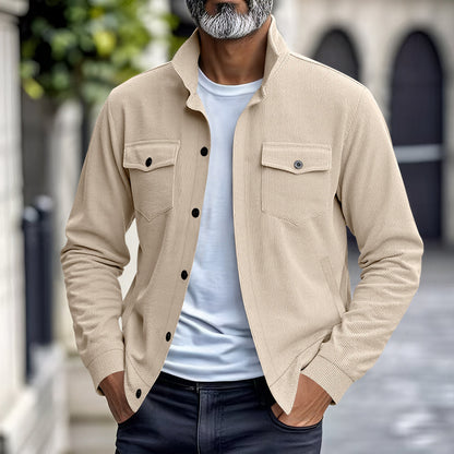 Mens Versatile Corduroy Multi-pocket Long Sleeve Stand-up Collar Jacket