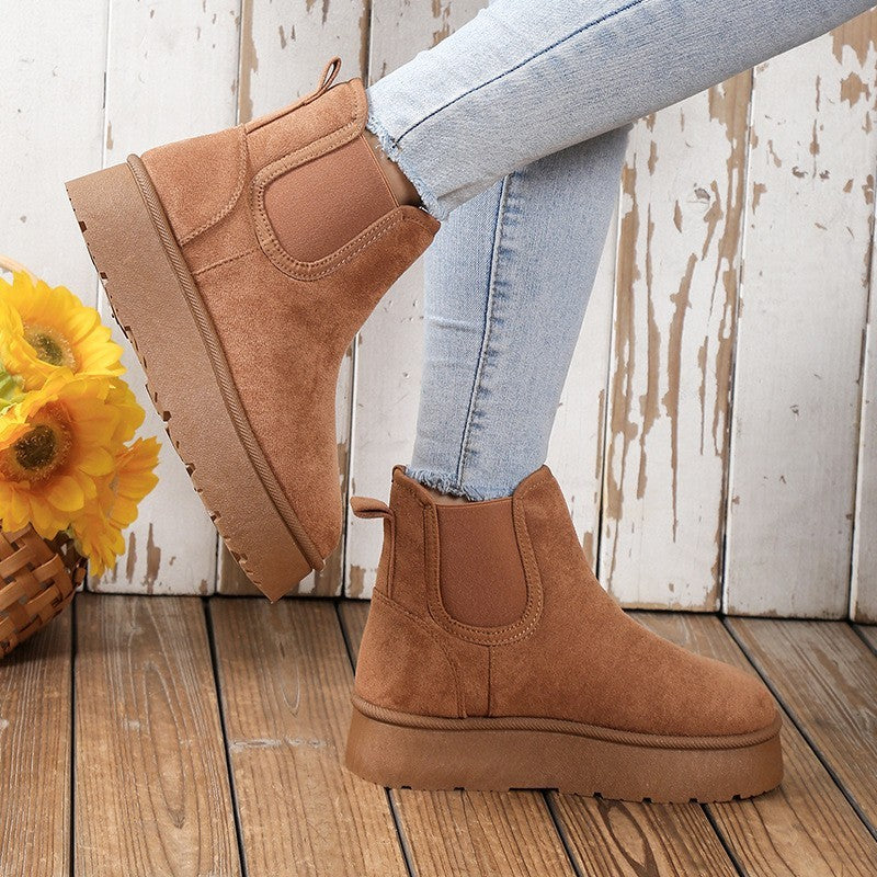 Womens Smoke Pipe Ankle Boots | Thick Bottom Velvet Padded Winter Shoes