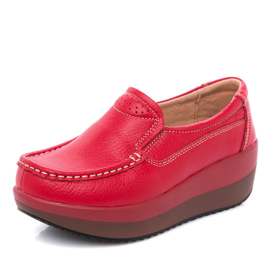 Womens Leather thick-soled platform shoes