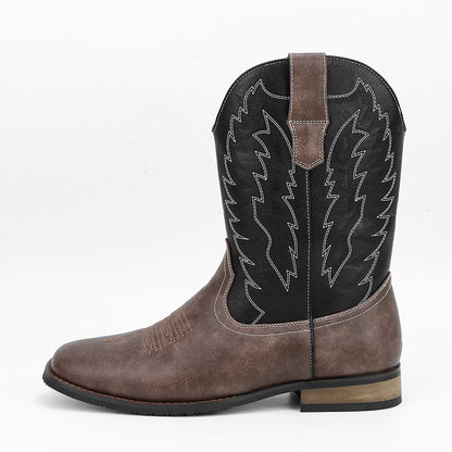Mens Western Denim Cowboy Boots | Square Toe Motorcycle Shoes
