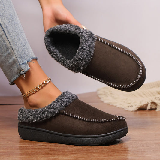 Womens Thickened  Winter Indoor Half-covered Fur Cotton Slippers
