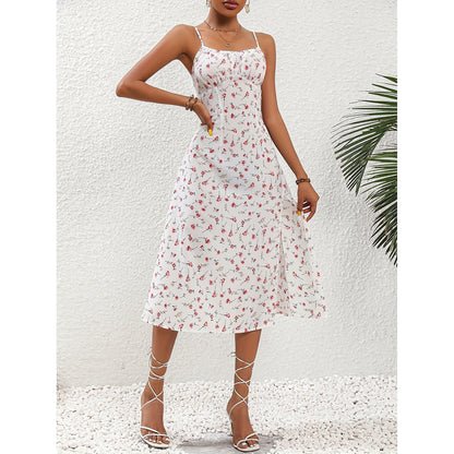 Women's Polka Dot Suspender Split Maxi Dress Elegant Summer Style