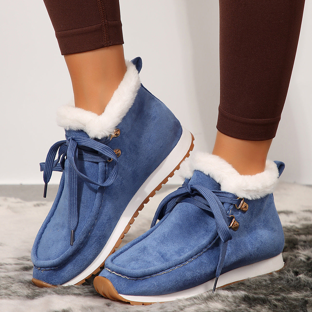 Womens Winter Lace-up Snow Fleece Boots | Casual Warm Plush Flat Shoes