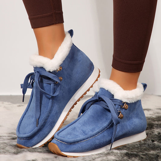 Womens Winter Lace-up Snow Fleece Boots | Casual Warm Plush Flat Shoes