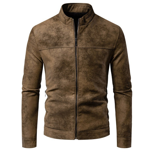 Men's American-style Retro Tie-dyed Leather Winter Jacket