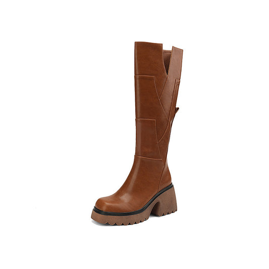 Women's Platform Below The Knee Boots | HIgh Leather Boots - Thick sole