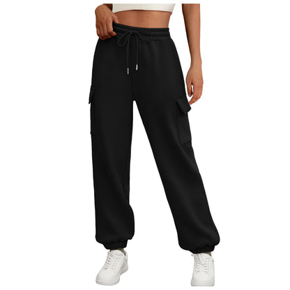 Women's Casual Cargo Sweatpants - Fleece Lined Baggy Athletic Jogger Trousers