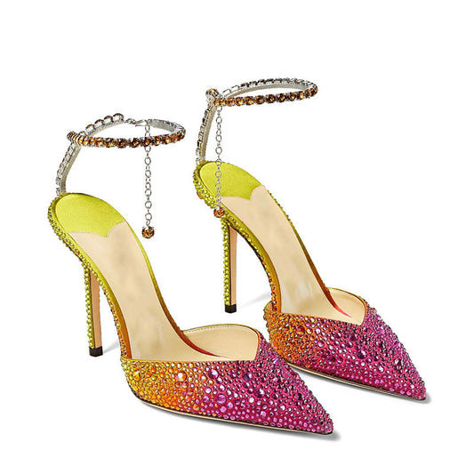 Womens Pointed Color Rhinestone Simple Shoes | High Heel Event Shoes