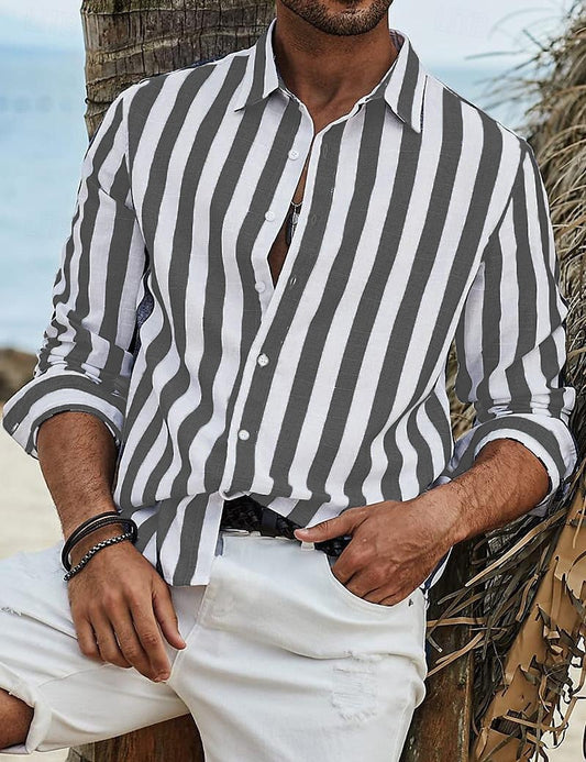 Men's Striped Long-Sleeve Cotton Summer Casual Breathable Shirt Everyday